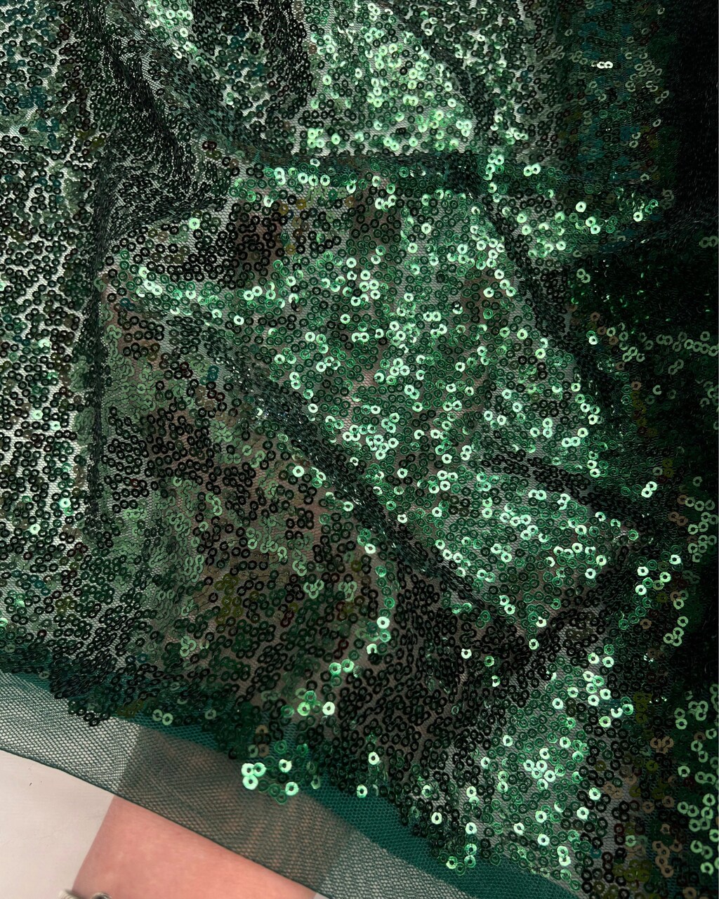 Hunter Green Glitz Iridescent Sequin Mesh fabric, 2 Way Stretch